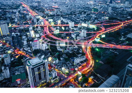 City skyline with light trails at night. Bangkok, Thailand City skyline with light trails at night. Bangkok, Thailand 123215208