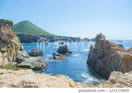 Coastal landscape with rocky formations and clear water, Big Sur Coastline, California, USA 123215609