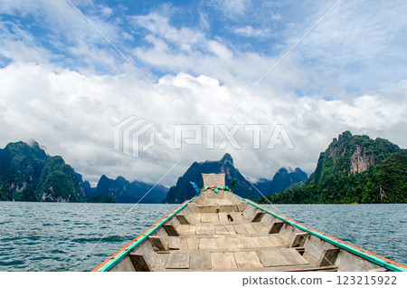 Serene boat path leading to mountainous landscape at Khao Sok national park at Surat Thani, Thailand Serene boat path leading to mountainous landscape at Khao Sok national park at Surat Thani, Thailand 123215922