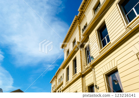 Modern building against a clear blue sky 123216141