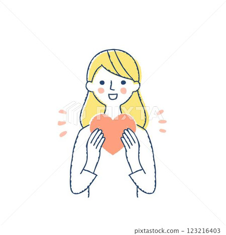 微笑的女人雙手捧著一顆心 123216403