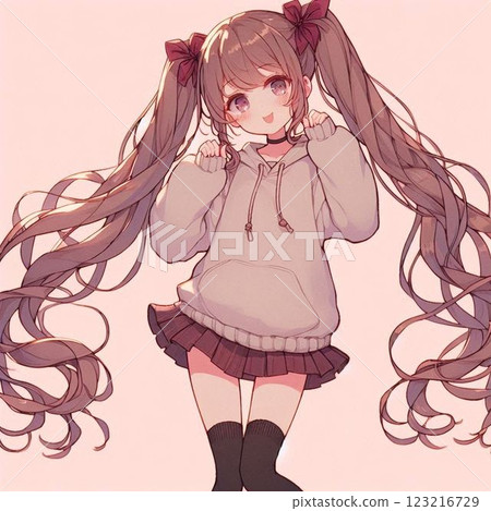 Cute high school girl with twin tails Cute high school girl with twin tails 123216729