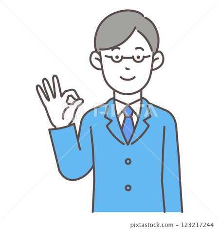 Businessman with glasses making an OK sign Businessman with glasses making an OK sign 123217244
