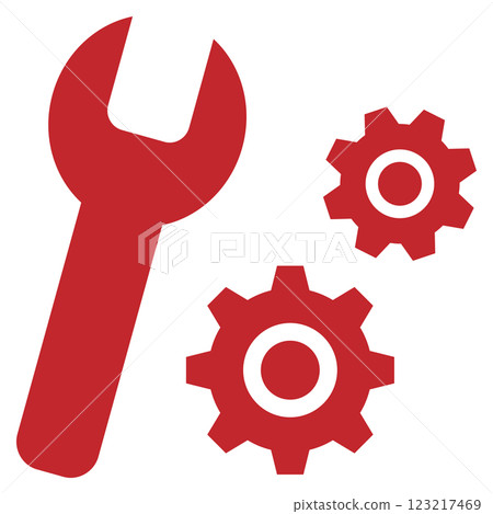 Spanner and gear icon red 123217469