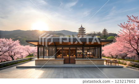 Temple with cherry blossom in kyoto,japan. 123217602