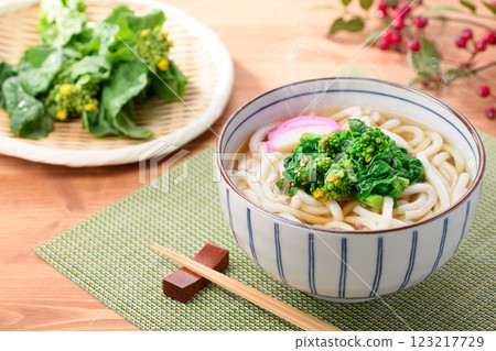 Taste of Spring: Rape Blossom Udon Taste of Spring: Rape Blossom Udon 123217729