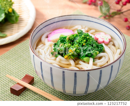 Taste of Spring: Rape Blossom Udon Taste of Spring: Rape Blossom Udon 123217732