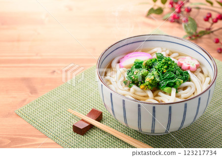 Taste of Spring: Rape Blossom Udon 123217734