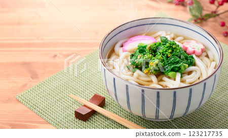 Taste of Spring: Rape Blossom Udon Taste of Spring: Rape Blossom Udon 123217735