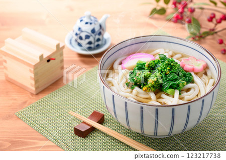 Taste of Spring: Rape Blossom Udon Taste of Spring: Rape Blossom Udon 123217738