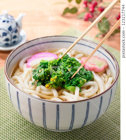 Taste of Spring: Rape Blossom Udon Taste of Spring: Rape Blossom Udon 123217744