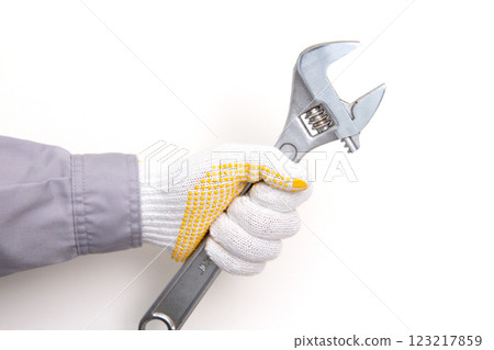 Worker with a monkey wrench 123217859