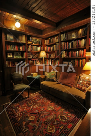 Cozy Therapy Office with Warm Lighting and Comfortable Couch for Counseling Sessions 123218195