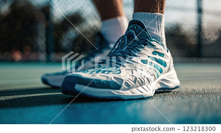 Dynamic Badminton Shoe on Court Highlighting Sole Design and Agility for Sports Enthusiasts Dynamic Badminton Shoe on Court Highlighting Sole Design and Agility for Sports Enthusiasts 123218300