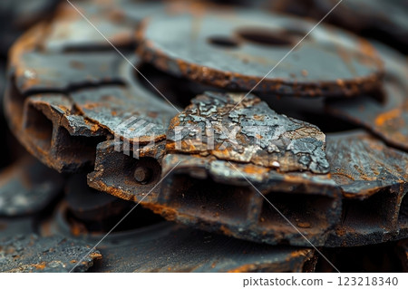 Close-Up of Worn Brake Pads Demonstrating Texture and Damage for Automotive Study Close-Up of Worn Brake Pads Demonstrating Texture and Damage for Automotive Study 123218340