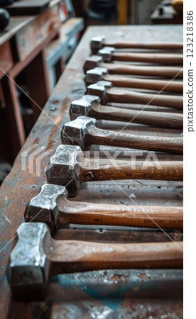 Sleek Ergonomic Hammers for Professional and DIY Use on a Workbench Display 123218386