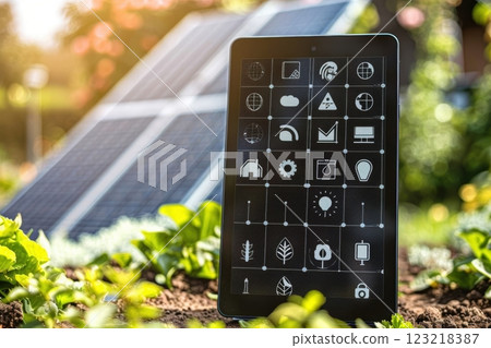 Eco-Friendly Energy Monitoring: Sleek Solar Panel Data Visualization on Tablet Interface 123218387