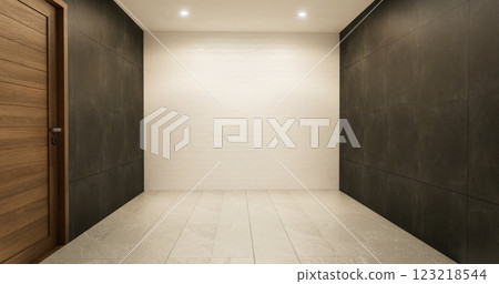 Black and white and wood tiles modern style - tiles design. 3D rendering Black and white and wood tiles modern style - tiles design. 3D rendering 123218544