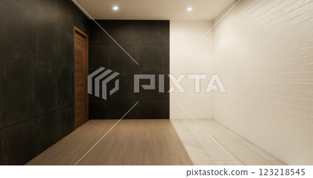 Black and white and wood tiles modern style - tiles design. 3D rendering Black and white and wood tiles modern style - tiles design. 3D rendering 123218545