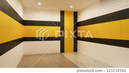 empty yellow color concept bathroom .3D rendering empty yellow color concept bathroom .3D rendering 123218560
