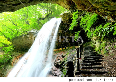 Fresh green lightning waterfall 123218873