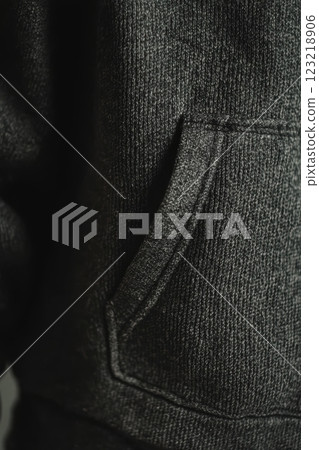 High-End Hoodie Pocket Detail on Textured Fabric Showcasing Minimal Design for Product Highlight 123218906
