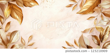 Elegant Mother's Day Card Design with Golden Leaves and Blush Background for Custom Message Elegant Mother's Day Card Design with Golden Leaves and Blush Background for Custom Message 123218909