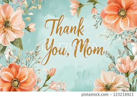 Elegant Mother's Day Card with Pastel Flowers and Gold Cursive Script Design 123218921