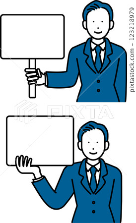 Illustration set of businessman holding a whiteboard Illustration set of businessman holding a whiteboard 123218979