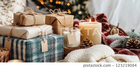 Festive Holiday Shopify Page Design with Seasonal Gift Items and Cozy Atmosphere 123219084