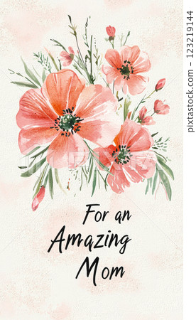 Artistic Mothers Day Card Design with Watercolor Wildflowers on Textured Paper Background 123219144
