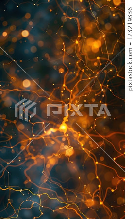 Abstract Neural Circuit Art in Warm Tones Representing Emotional Intelligence and Processing 123219336