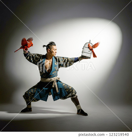 武士釋放籠中的鳥 123219540