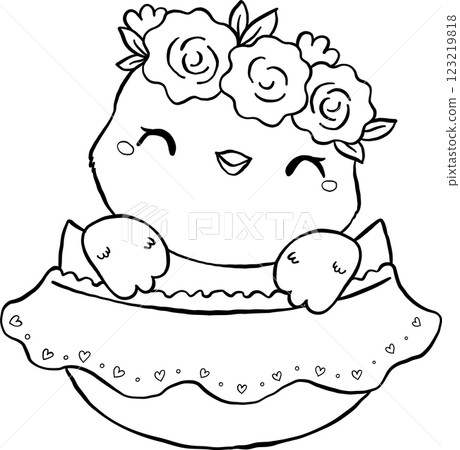 Coquette Easter Chicken in Egg Outline Coquette Easter Chicken in Egg Outline 123219818