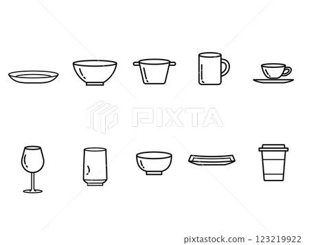 插畫資料：簡單餐具組的線條畫 123219922