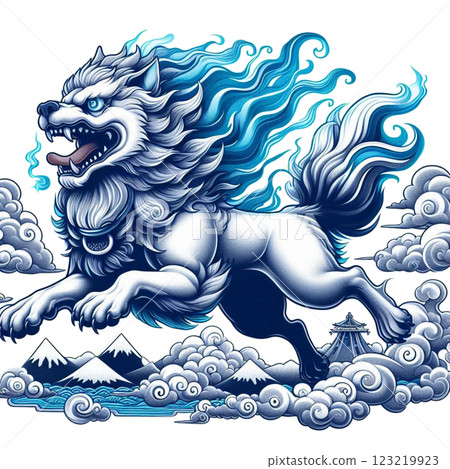 守護犬在雲層中奔跑 123219923