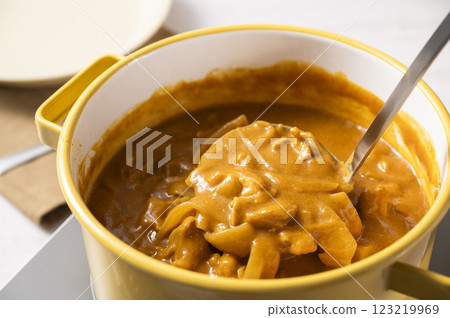 在搪瓷鍋中慢燉黃油咖哩雞 在搪瓷鍋中慢燉黃油咖哩雞 123219969