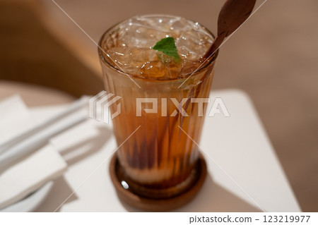Iced lychee tea served at a cafe 123219977