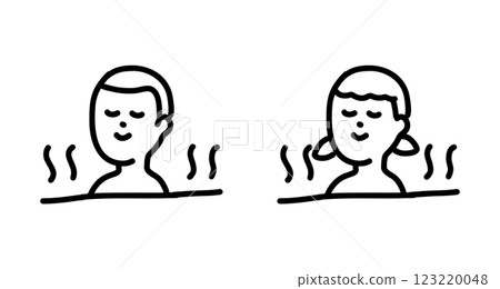 Hand-drawn vector illustration of a boy and girl relaxing in the bath 123220048