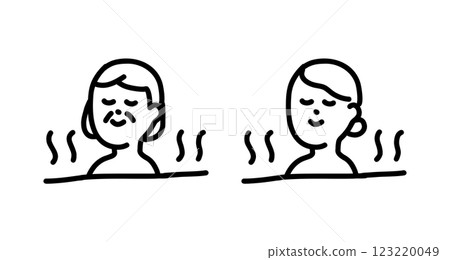 Hand-drawn vector illustration of an old woman and a woman relaxing in the bath 123220049