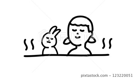 手繪向量插圖，描繪了一隻兔子和一個女孩一起在浴缸裡放鬆 123220051