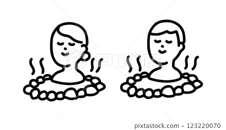 手繪向量插圖：年輕男女在溫泉中放鬆 123220070