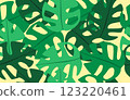 Summer pattern seamless fabric summer season. monstera leaf on yellow background. Designed for background ,wallpaper ,summer pattern ,wrapping paper ,travel ,holiday ,weekend ,vacation ,tropical 123220461