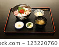A seafood bowl eaten at an izakaya during lunchtime 123220760