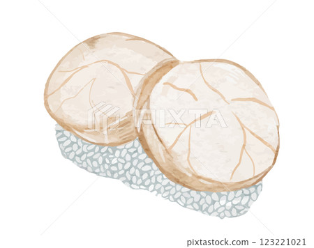 Watercolor illustration material of Japanese food sushi scallop 123221021