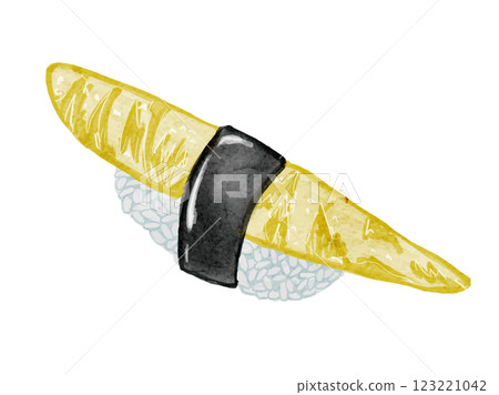 用水彩畫的壽司鯡魚子插圖素材 123221042