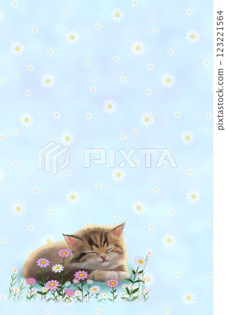 Sleeping cat background (floral pattern) h-3 123221564