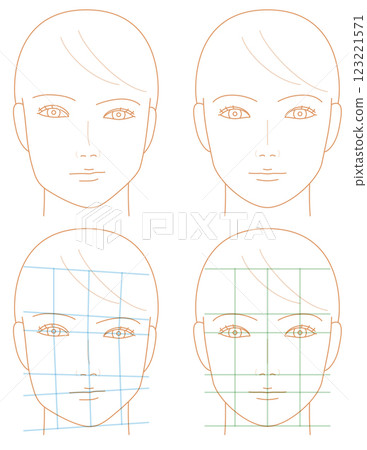 A woman's face. Symmetrical and distorted faces. 123221571
