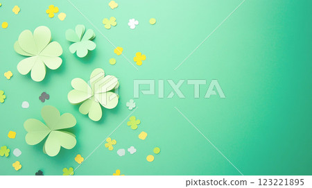 Paper craft four leaf clover background 123221895