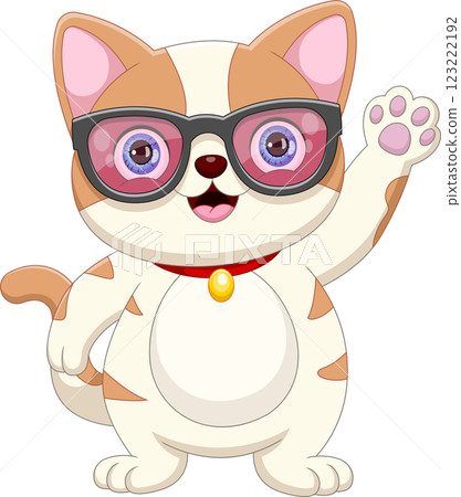cute cat wearing glasses and waving cute cat wearing glasses and waving 123222192